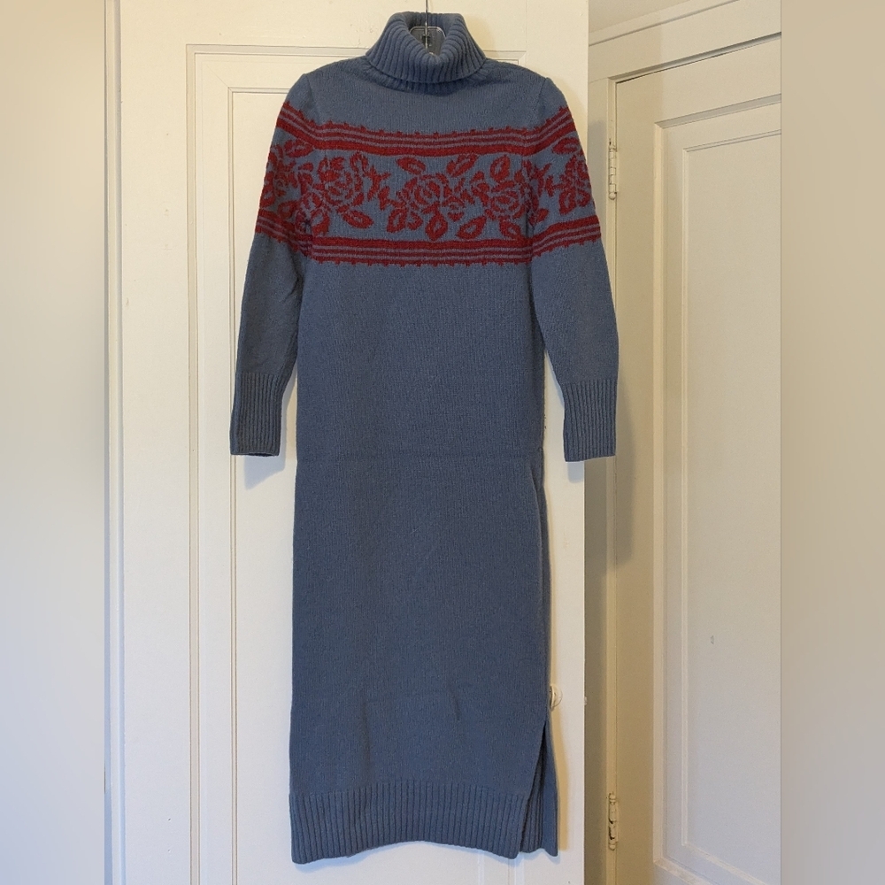 Korean Brand Wool Blend Turtleneck Sweater Dress Baby Centaur Blue Rosette Small - Picture 2 of 7